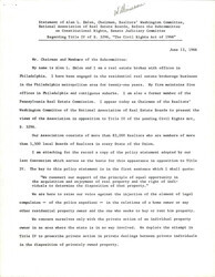 ["Statement By Alan L. Emlen Opposing The Civil Rights Act Of 1966. Emlen States That Homeowners Should Be Able To Have A Say In Who They Sell Or Rent Their Home To."]