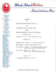 ["Rhode Island Realtors Statement Opposing The Civil Rights Act Of 1966. While They Believe No One Should Face Discrimination, They Believe That The Government Will Be Overreaching If The Act Is Passed."]