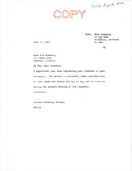 ["Letter From Dirksen To Eve Erenberg About Her Interest In The Open Occupancy Provision Of The Civil Rights Act Of 1966. Dirksen Did Not Say Much As Congress Was Still Working On The Bill At The Time."]
