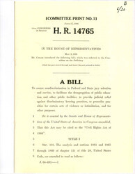 ["Committee Print Of The Civil Right Act Of 1966 (house Draft). The Act's Goal Was \"to Assure Nondiscrimination In Federal And State Jury Selection And Service, To Facilitate The Desegregation Of Public Education And Other Public Facilities, To Provide Judicial Relief Against Discriminatory Housing Practices, To Prescribe Penalties For Certain Acts Of Violence Or Intimidation, And For Other Purposes.\""]
