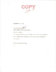 ["Letter From Dirksen To Devall In Response To His Letter And Paper Regarding Housing And Transportation."]