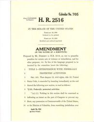 ["Amendment Proposed By Dirksen To Amend United States Code Title 18, Chapter 13, Section 101. The Amendment Prescribes Penalties For Acts Of Violence Or Intimidation Against Minorities."]