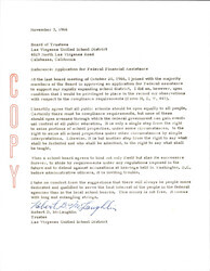 ["Application For Federal Assistance And Comments About A School Board Meeting Regarding Federal Assistance Being Given Disproportionately To Schools Who Do Not Meet Federal Guidelines For Integration."]