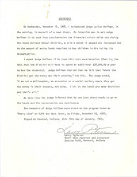 ["Affidavit About A Judge's Comments About The South Holland Situation And The Bussing Of Students. The Judge Commented, \"i Am Not A Philosopher, And Economist Or A Social Worker, Where They Get The Money Is Their Concern, Not Mine. I Sit On The Bench And Make Decisions And That's All.\""]