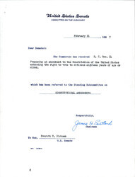 ["Memo To Dirksen From Eastland Stating That The Standing Subcommittee Has Received The Joint Resolution"]
