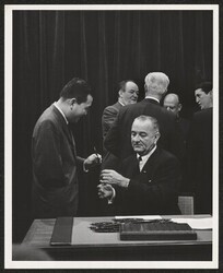 ["On post-it on back: Signing of Medicare bill? 1965."]