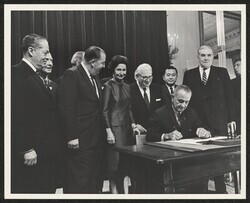 ["Caption: Photos taken during signing of Hwy Beautification Bill S. 2084 - October 1965."]