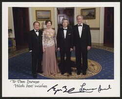 ["Signed on front: To Dan Inouye With best wishes, George Bush, Laura Bush. Information in title from back of photo. Stamp: Official White House photograph."]