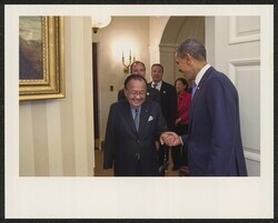 ["Caption: Bill signing at White House - Congressional Gold Medal honoring 100th Battalion, 442nd & MIS. Stamp: Official photograph - The White House."]