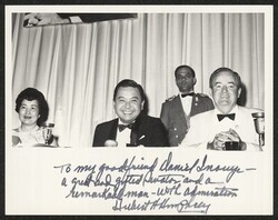 ["Signed on front: To my good friend Daniel Inouye -- A great and gifted Senator and a remarkable man - with admiration, Hubert Humphrey."]