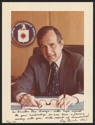 ["Signed on front: For Senator Dan Inouye - with high regard for your leadership. It has been a pleasure working with you. With respect and friendship, George Bush, DC / '77."]