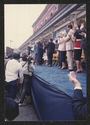 ["Caption: DKI at Joe Biden's presidential announcement at Wilmington. July 1987. Photo from Wm. Montgomery."]