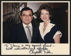 ["Signed on front: To Danny, a very special friend - with admiration and affection, Elizabeth Dole. Stamp: U.S. Senate Photograph."]