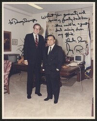 ["Signed on front: To Danny Inouye, without your generosity and [illegible] of family tradition, there would be a great deal missing from my office. Thanks, Danny, Jay R. Stamp: U.S. Senate Photograph."]