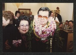 ["Information in title from attachment. Maggie at Henry's reception, January 1987. Photo from Jeff Watanabe, Honolulu."]