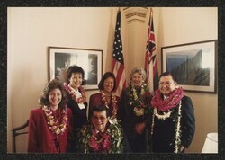 ["Information in title from attachment. DKI at Henry's reception, January 1987. Photo from Jeff Watanabe, Honolulu."]