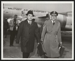 ["Caption: Big Lift: Arrival at Rhein-Main Air Force Base, Germany after non-stop flight on troop transport from Bergstrom Air Force Base Texas (10 hours). 24 Oct. 1963."]
