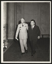 ["Caption: Luncheon in honor of the delegates to the Conference of American Armies, in the Caucus Room of the Old Senate Office Building, Washington, D.C. Major General Frederic W. Boye, Jr., Legislative Liaison, U.S. Army hosted the luncheon. Stamp: Photo"]