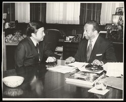["Caption: May 25, 1972. Mayor Washington at his office."]