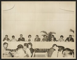 ["On post-it: ? ? Sen. Fong, Mrs. Fong, Sen. and Mrs. Inouye, Morio Omori, Rachel Omori, ?"]