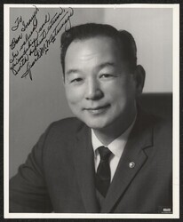 ["Signed on front: To Dan Inouye: In valued friendship and with high esteem, Spark M. Matsunaga. Stamp: Chase Ltd. Photo."]