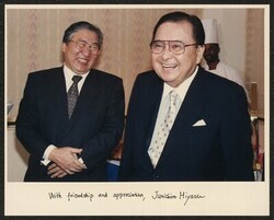 ["Signed on front: With friendship and appreciation, Junichiro Miyazu. Caption: Mr. Junichiro Miyazu, President, NTT. Trip to Washington, D.C., February 1997."]