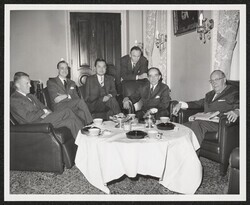 ["Caption: Senator Daniel K. Inouye is pictured at an informal reception he gave in Washington, Friday, October 4, in honor of Don Alejandro Zorrilla de San Martín (2nd from right), the foreign minister of Uruguay."]