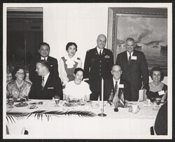 ["Caption: Congressional delegations dinner - Oregon, Alaska and Hawaii - April 28, Army and Navy Club, hosted by Portland Chamber of Commerce. Seated, from the left - Mrs. E. L. Bartlett, wife of Senator Bartlett of Alaska; Kenneth E. BeLieu, Assistant Sec"]