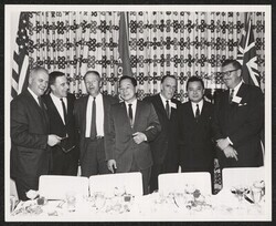 ["Caption: Congressional dinner 4/28/64 Army and Navy Club, given by Portland Chamber of Commerce and Honolulu Chamber. From the left - Wm. W. Wessinger, president, Portland Chamber of Commerce; Carl Fisher, president, Eugene (OR) Chamber of Commerce; Rep."]