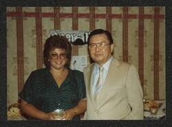 ["Caption: Photo from Michael & Diane Harris. Received Aug. 24, 1987. Diane - Senate Barber Shop."]