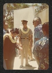 ["Caption: Senator at opening of the hotel at Fort DeRussy, July, 1976. (Kinji Kanazawa). Hale Koa Hotel."]