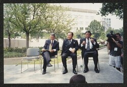 ["Caption: DKI at ceremony for National Japanese American Memorial, Washington, D.C. Photo from Paul Bannai 07/18/01."]