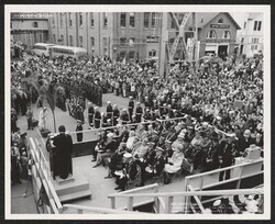["Caption: Launching ceremony. View from launching platform. Mare Island Naval Shipyard. 16 January 1965. U.S. Navy official photograph."]