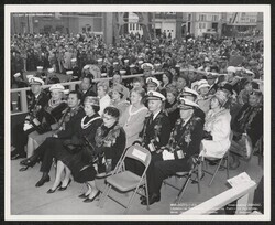 ["Caption: Launching ceremony. Launching party on platform. Mare Island Naval Shipyard. 16 January 1965. U.S. Navy Official Photograph."]