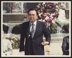 ["Caption: 07/23/91. Taken at ceremonies commemorating National Maritime Day in Washington, D.C. on Wednesday, May 22. Senator participated in this event. Photo given by Captain Warren G. Leback, Maritime Administrator."]