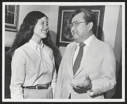 ["Caption: Pamela Tamashiro (DKI staff member - 1977-80, Subc. Merchant Marine and Tourism)."]