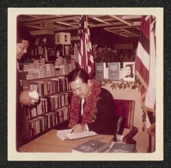 ["Caption: Taken at Ala Moana Book Store - April 1970 Sent by Ruth Matsuda."]