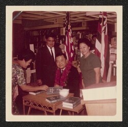 ["Caption: Taken at Ala Moana Book Store - April 1970 Sent by Ruth Matsuda."]