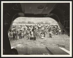 ["Information in title from back of photo: Refugee camp- Sept. 1987. Honduras. Mission on Contra funding, sent by President Reagan"]