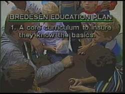 ["The 1988 political TV ad for Phil Bredesen's presidential campaign emphasized robust educational reform. It showcased various classrooms with diverse, enthusiastic students and teachers engaging in inspiring educational discussions. Scenes included teachers discussing future dreams with students and presenting educational strategies to attentive audiences, underscoring Bredesen's commitment to improving education to uplift every child's potential."]