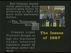["In the 1988 campaign ad for Democrat Robert Nelson Clement, he appears confident and engaged, addressing large crowds about critical societal and legislative issues. Clement���������s dynamic delivery from various podiums, coupled with his interactions with diverse constituents, reinforces his leadership qualities and commitment to urgent policy reforms, aimed particularly at benefiting Middle Tennessee."]