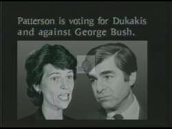 ["In this political advertisement, it is highlighted that Liz Patterson supports Michael Dukakis, endorsing policies like early criminal release and higher taxes, aligning with big labor groups that also support Dukakis. Conversely, Knox White is presented as a staunch George Bush conservative who will support and reinforce conservative votes for president."]