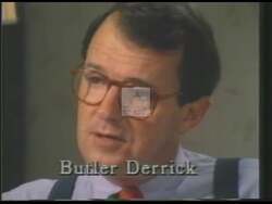 ["In this political advertisement, Congressman Butler Derrick is portrayed as a dedicated advocate for South Carolina jobs, emphasizing his efforts to pass a textile bill that prioritizes local employment and mandates that products made in the USA be labeled as such. The ad asserts that Derrick's focus is on protecting American jobs, specifically in South Carolina, rather than foreign employment."]