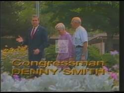 ["The political advertisement highlights Congressman Denny Smith's effectiveness in overcoming bureaucratic delays to secure funding for a healthcare center at Capital Manor, emphasizing his commitment to fighting for the needs of Oregon's senior citizens and his ability to deliver timely results. It portrays Smith as a dedicated advocate who consistently champions and wins for his constituents."]