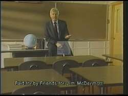 ["In this political advertisement, the focus is on the importance of top-quality education as the foundation for a competitive economy, arguing that first-class schools are essential for future success. It promotes Jim McDermott for Congress, highlighting his commitment to making a difference in educational support."]