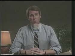 ["The 1988 political TV ad for Steve Sydness focuses on the struggle of local businesses facing closure in North Dakota. Throughout, Sydness appears in various scenes as a concerned small businessman in empty or closed settings, emphasizing economic hardship and advocating for change and support in Congress to rejuvenate local commerce."]