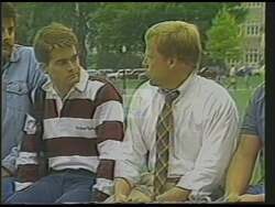 ["In the 1988 political TV ad, Republican presidential candidate John C. Brown emphasizes his commitment to fostering bipartisan efforts to enhance job opportunities in Southwest Virginia. Throughout multiple scenes, Brown passionately discusses the importance of political unity to attract jobs and retain local college graduates, underscoring a regional approach to economic growth."]