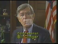 ["In the 1988 political TV ad for William Floyd Clinger, the Republican Party candidate appears in various settings, emphasizing his commitment to improving education and creating jobs. Addressing audiences in town halls and rallies, he speaks earnestly about his track record and future plans, seeking constituents' support for re-election against a backdrop of American flags and campaign banners."]