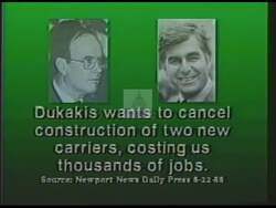 ["In a 1988 TV ad for Republican candidate Jerry R. Curry, Owen Pickett is depicted as weak on defense and harmful to job security. The ad emphasizes Pickett's support for Dukakis's defense cuts, which allegedly risk military jobs. Contrasted with Curry's strong military stance, Pickett is showcased in various settings criticizing these policies, while text overlays and debate highlights emphasize the negative implications of his positions on job protection and national security. Curry promises a focus on strong defense and job preservation."]