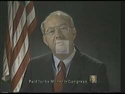 ["The 1988 political TV ad features Senator Phil Graham endorsing Republican candidate Larry Miller for Congress. Throughout the ad, Senator Graham consistently emphasizes Miller's commitment to fiscal responsibility, economic revitalization, and leadership in tax and budget management. Scenes alternate between endorsements and images of the U.S. Capitol to underline Miller���������s suitability for legislative duties."]